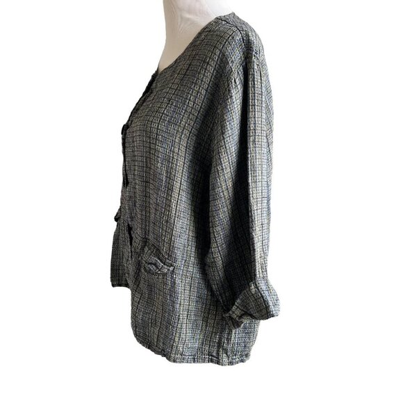 Flax Lagenlook Multicolor Linen Button Front Tops Size Large - Picture 2 of 6
